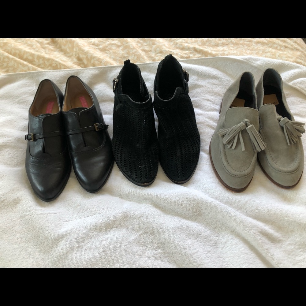 3 pairs of slightly worn leather and suede shoes